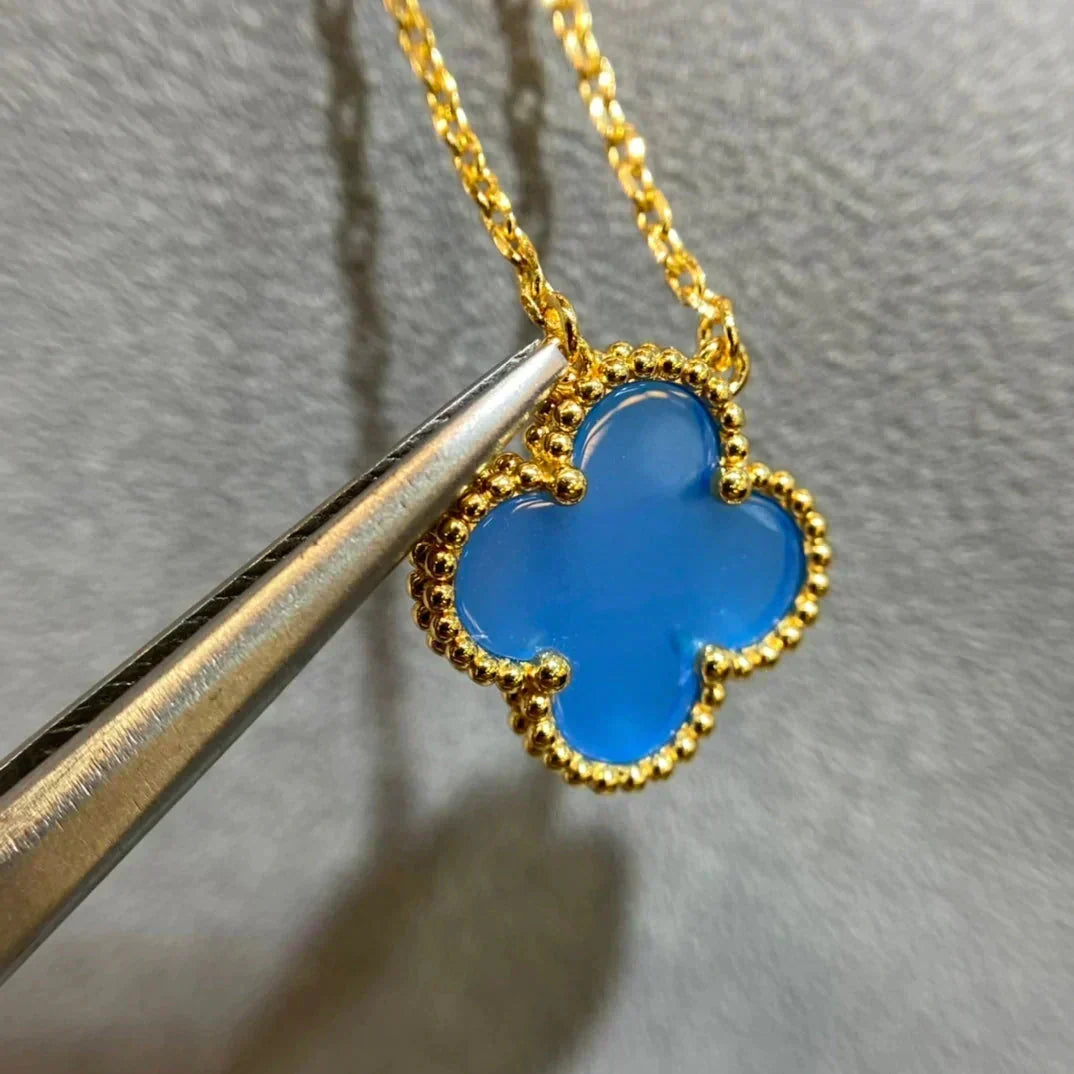 [⭐Clover Jewelry]CLOVER 15MM BLUE AGATE NECKLACE