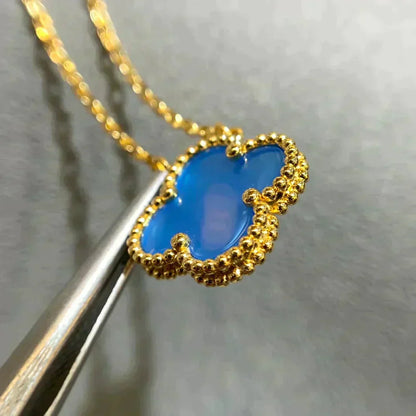 [⭐Clover Jewelry]CLOVER 15MM BLUE AGATE NECKLACE