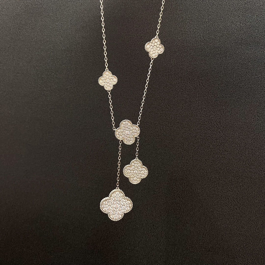 [⭐Clover Jewelry]CLOVER 5 MOTIFS SILVER DIAMONDS NECKLACE
