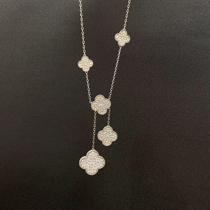 [⭐Clover Jewelry]CLOVER 5 MOTIFS SILVER DIAMONDS NECKLACE