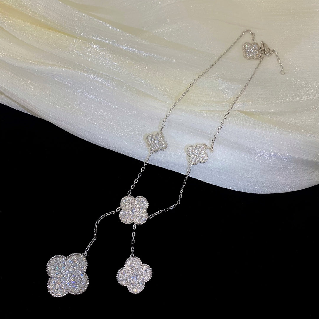 [⭐Clover Jewelry]CLOVER 5 MOTIFS SILVER DIAMONDS NECKLACE