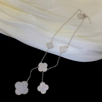 [⭐Clover Jewelry]CLOVER 5 MOTIFS SILVER DIAMONDS NECKLACE