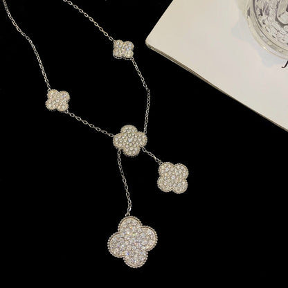 [⭐Clover Jewelry]CLOVER 5 MOTIFS SILVER DIAMONDS NECKLACE