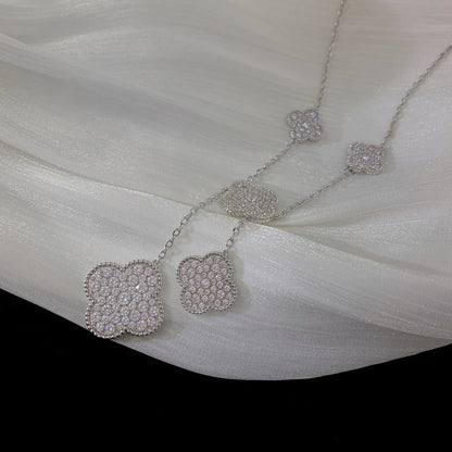 [⭐Clover Jewelry]CLOVER 5 MOTIFS SILVER DIAMONDS NECKLACE
