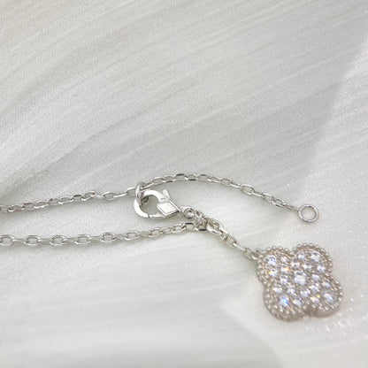 [⭐Clover Jewelry]CLOVER 5 MOTIFS SILVER DIAMONDS NECKLACE