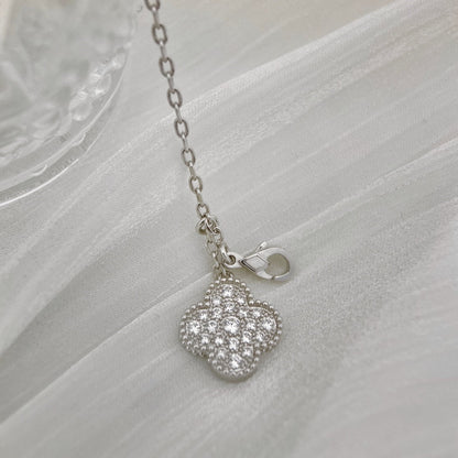 [⭐Clover Jewelry]CLOVER 5 MOTIFS SILVER DIAMONDS NECKLACE