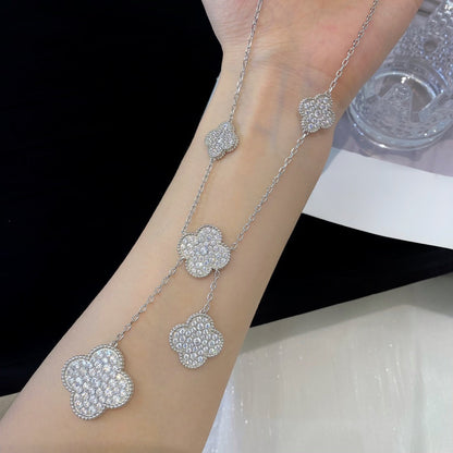 [⭐Clover Jewelry]CLOVER 5 MOTIFS SILVER DIAMONDS NECKLACE
