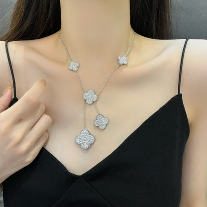 [⭐Clover Jewelry]CLOVER 5 MOTIFS SILVER DIAMONDS NECKLACE
