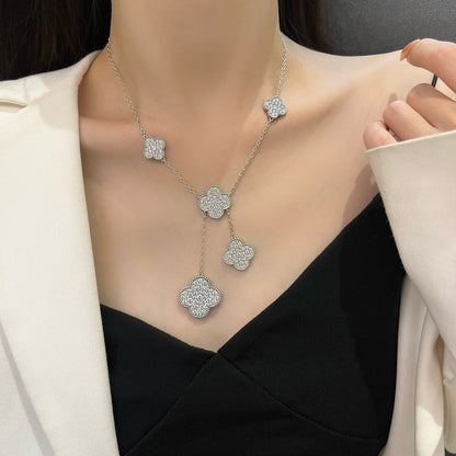 [⭐Clover Jewelry]CLOVER 5 MOTIFS SILVER DIAMONDS NECKLACE