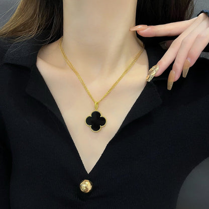 [⭐Clover Jewelry]CLOVER 25MM NECKLACE GOLD ONYX
