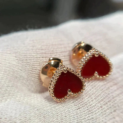 [⭐Clover Jewelry]HEART CARNELIAN STUD EARRINGS