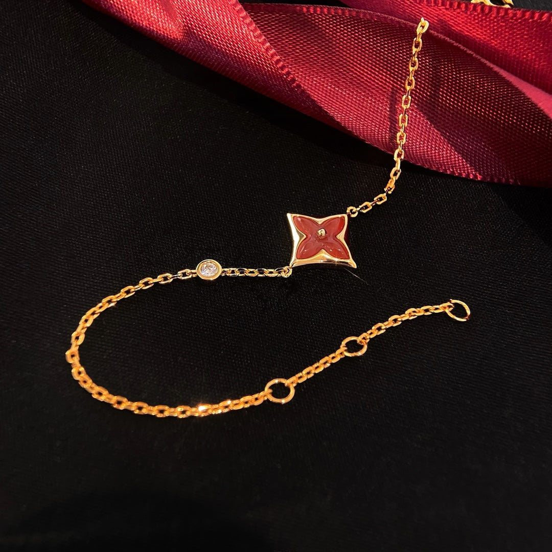 [⭐Clover Jewelry]COLOR STAR CARNELIAN PINK GOLD DIAMOND BRACELET