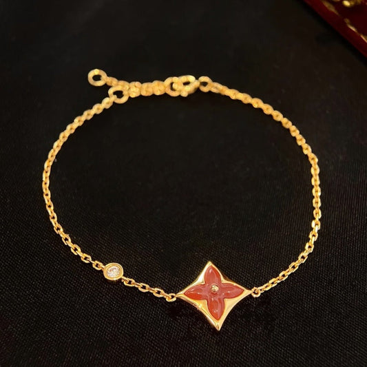 [⭐Clover Jewelry]COLOR STAR CARNELIAN PINK GOLD DIAMOND BRACELET