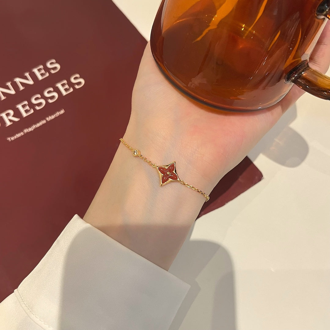 [⭐Clover Jewelry]COLOR STAR CARNELIAN PINK GOLD DIAMOND BRACELET