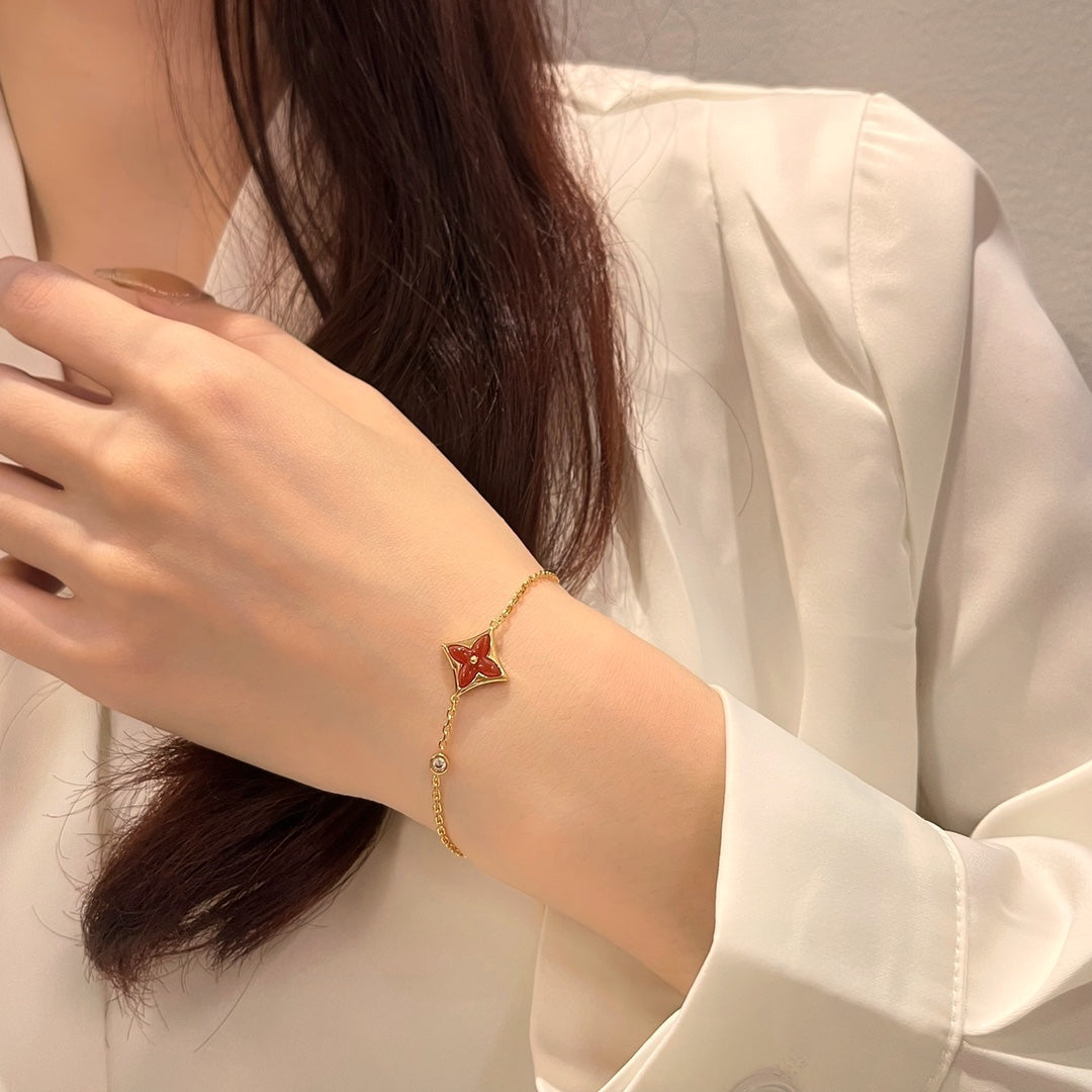 [⭐Clover Jewelry]COLOR STAR CARNELIAN PINK GOLD DIAMOND BRACELET