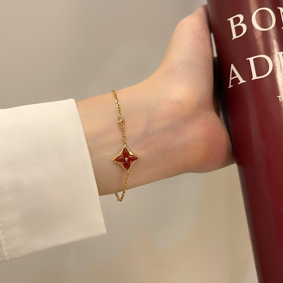 [⭐Clover Jewelry]COLOR STAR CARNELIAN PINK GOLD DIAMOND BRACELET