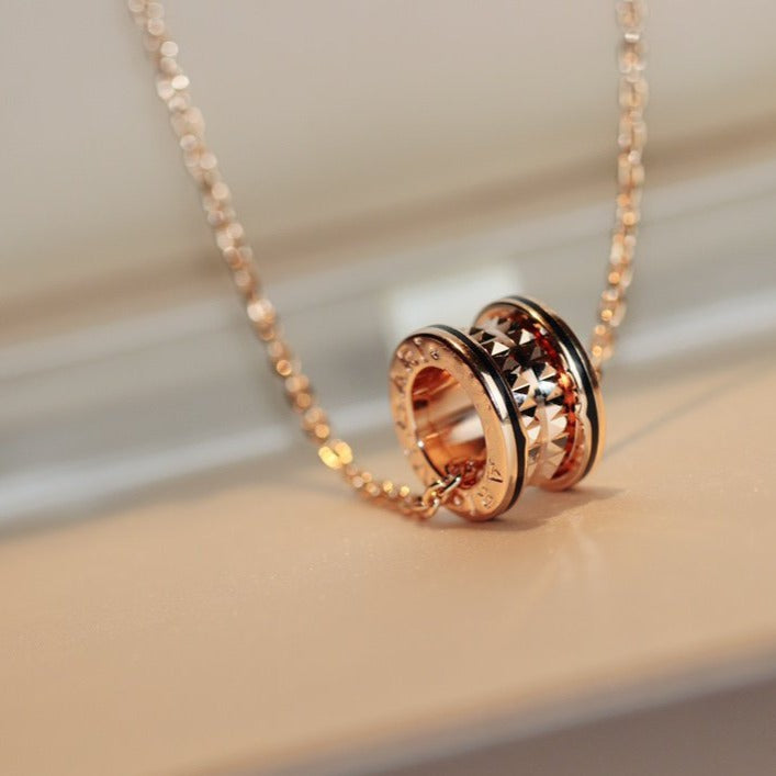 [⭐Clover Jewelry]ZERO 1 ROCK PEDANT PINK GOLD BLACK NECKLACE