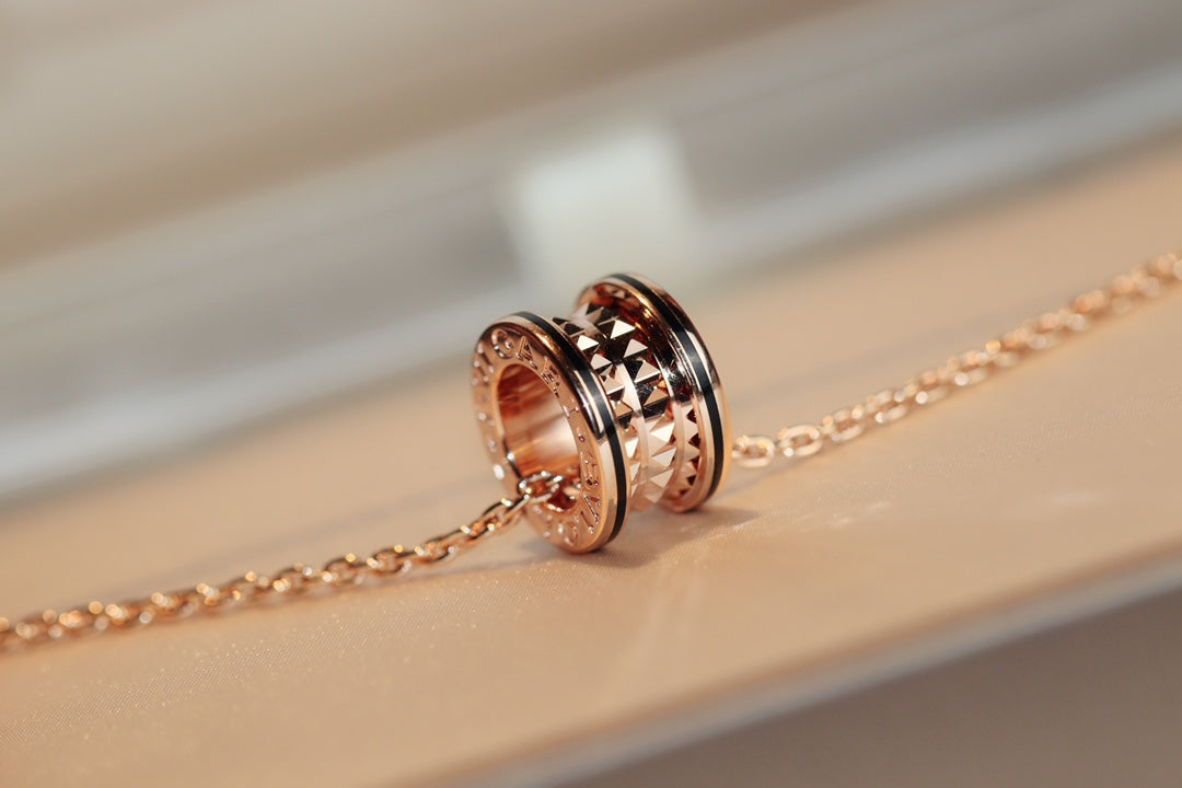[⭐Clover Jewelry]ZERO 1 ROCK PEDANT PINK GOLD BLACK NECKLACE