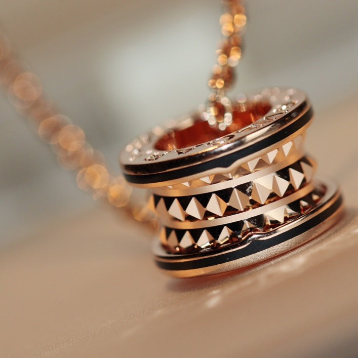 [⭐Clover Jewelry]ZERO 1 ROCK PEDANT PINK GOLD BLACK NECKLACE