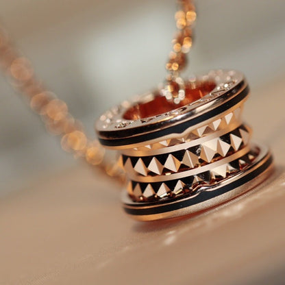 [⭐Clover Jewelry]ZERO 1 ROCK PEDANT PINK GOLD BLACK NECKLACE