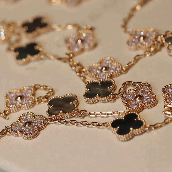 [⭐Clover Jewelry]CLOVER 20 MOTIFS DARK MOP DIAMOND  NECKLACE