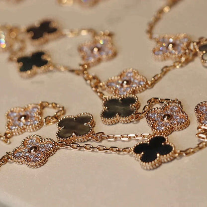 [⭐Clover Jewelry]CLOVER 20 MOTIFS DARK MOP DIAMOND  NECKLACE