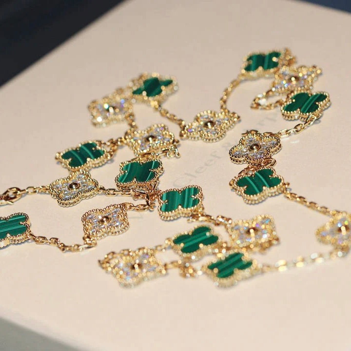 [⭐Clover Jewelry]CLOVER 20 MOTIFS MALACHITE DIAMOND NECKLACE