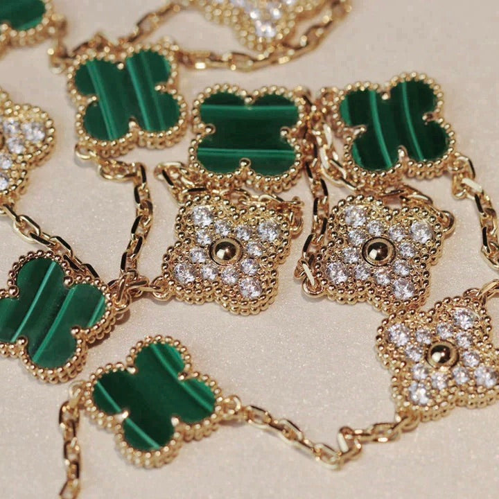 [⭐Clover Jewelry]CLOVER 20 MOTIFS MALACHITE DIAMOND NECKLACE