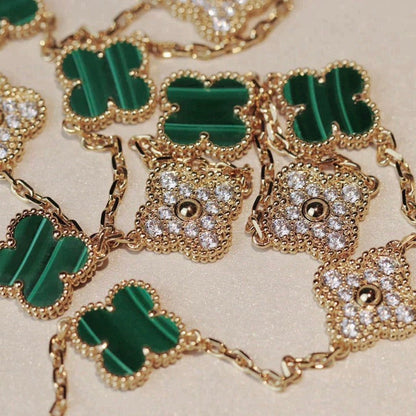 [⭐Clover Jewelry]CLOVER 20 MOTIFS MALACHITE DIAMOND NECKLACE