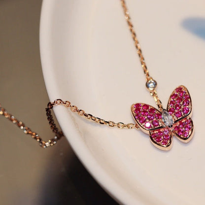 [⭐Clover Jewelry]BUTTERFLY RED DIAMOND ROSE GOLD NECKLACE