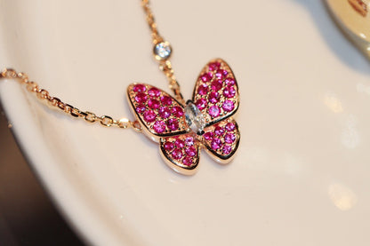 [⭐Clover Jewelry]BUTTERFLY RED DIAMOND ROSE GOLD NECKLACE