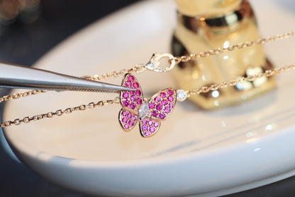 [⭐Clover Jewelry]BUTTERFLY RED DIAMOND ROSE GOLD NECKLACE