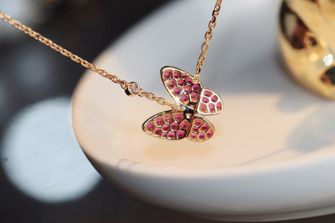 [⭐Clover Jewelry]BUTTERFLY RED DIAMOND ROSE GOLD NECKLACE