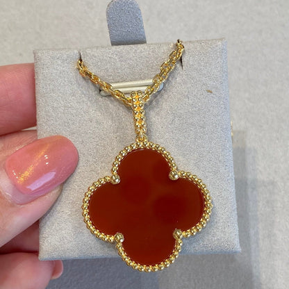 [⭐Clover Jewelry]CLOVER 25MM NECKLACE GOLD CARNELIAN