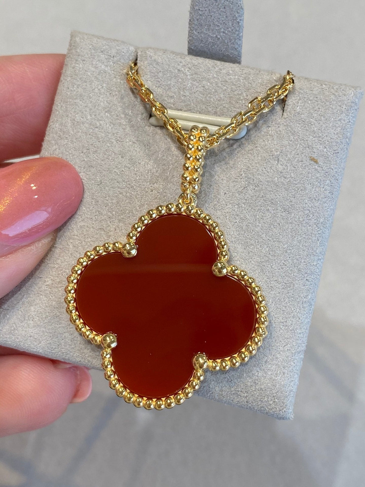 [⭐Clover Jewelry]CLOVER 25MM NECKLACE GOLD CARNELIAN
