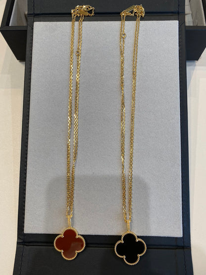 [⭐Clover Jewelry]CLOVER 25MM NECKLACE GOLD CARNELIAN