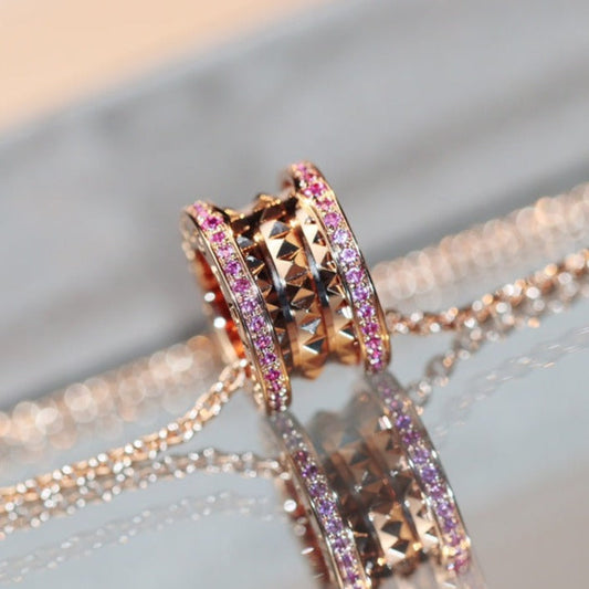 [⭐Clover Jewelry]ZERO 1 ROCK PINK GOLD PINK DIAMOND NECKLACE