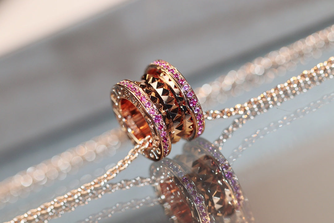 [⭐Clover Jewelry]ZERO 1 ROCK PINK GOLD PINK DIAMOND NECKLACE