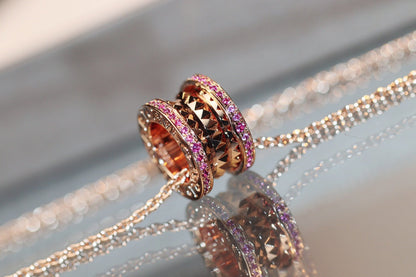 [⭐Clover Jewelry]ZERO 1 ROCK PINK GOLD PINK DIAMOND NECKLACE