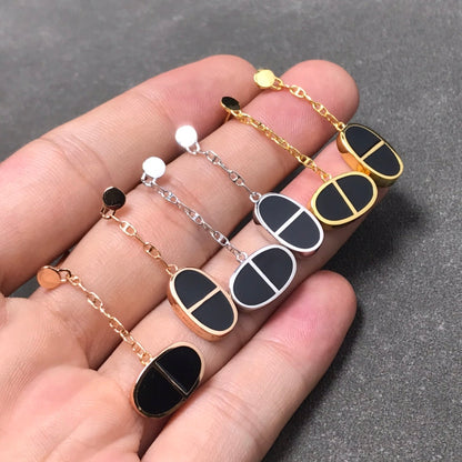 [⭐Clover Jewelry]CHAINE VERSO BLACK CERAMIC SILVER EARRINGS