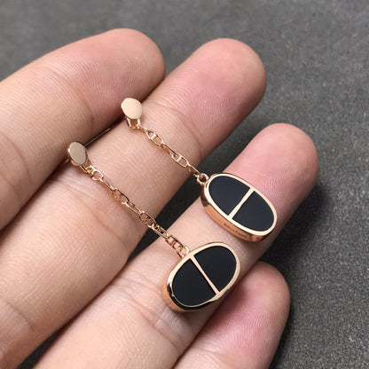 [⭐Clover Jewelry]CHAINE VERSO BLACK CERAMIC SILVER EARRINGS