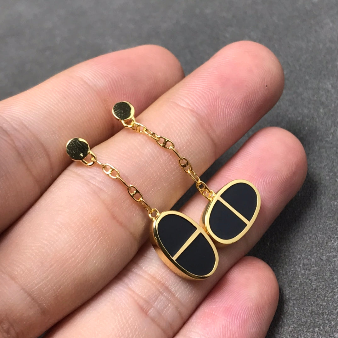 [⭐Clover Jewelry]CHAINE VERSO BLACK CERAMIC SILVER EARRINGS