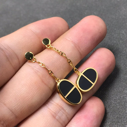 [⭐Clover Jewelry]CHAINE VERSO BLACK CERAMIC SILVER EARRINGS
