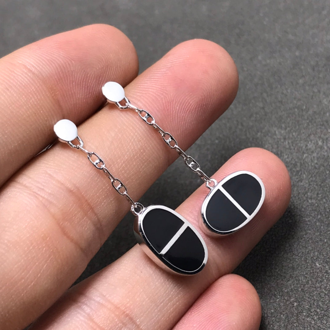 [⭐Clover Jewelry]CHAINE VERSO BLACK CERAMIC SILVER EARRINGS