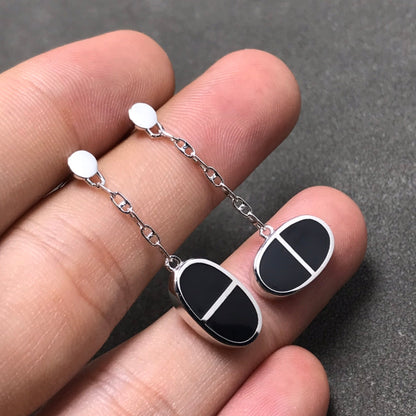 [⭐Clover Jewelry]CHAINE VERSO BLACK CERAMIC SILVER EARRINGS