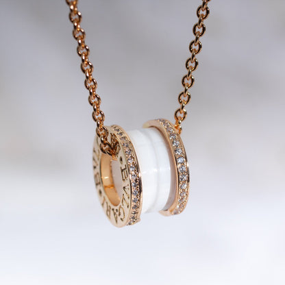 [⭐Clover Jewelry]ZERO 1 WHITE CERAMIC PINK GOLD DIAMOND NECKLACE