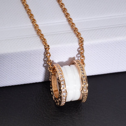 [⭐Clover Jewelry]ZERO 1 WHITE CERAMIC PINK GOLD DIAMOND NECKLACE
