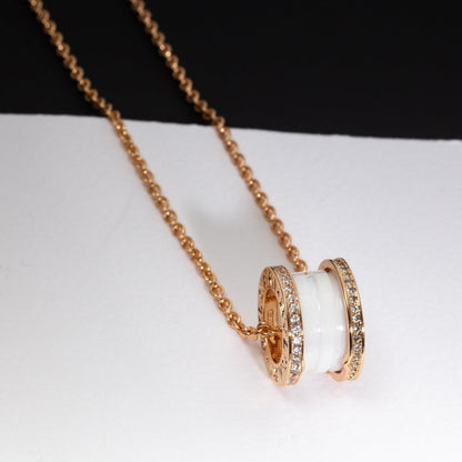 [⭐Clover Jewelry]ZERO 1 WHITE CERAMIC PINK GOLD DIAMOND NECKLACE