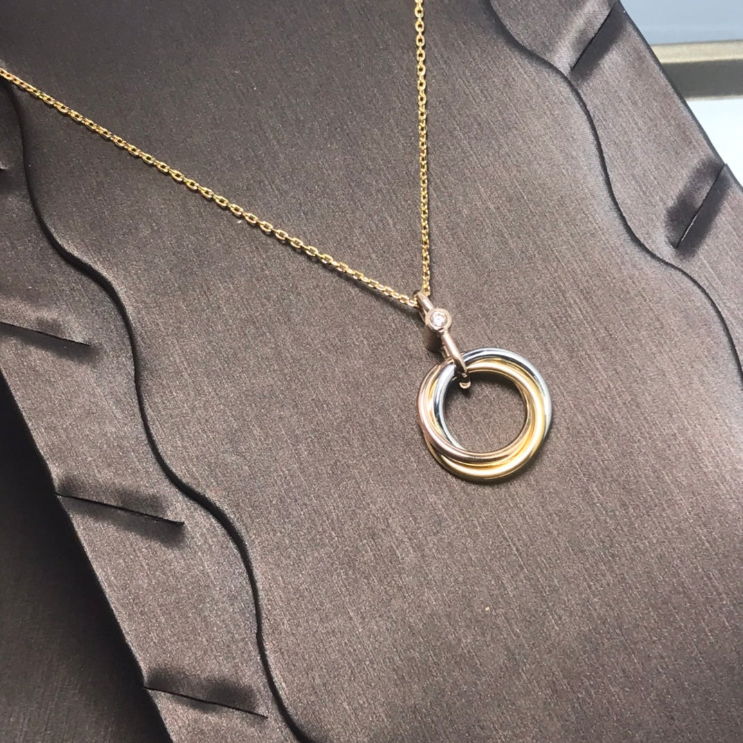 [⭐Clover Jewelry]TRINITY SILVER GOLD PINK GOLD NECKLACE
