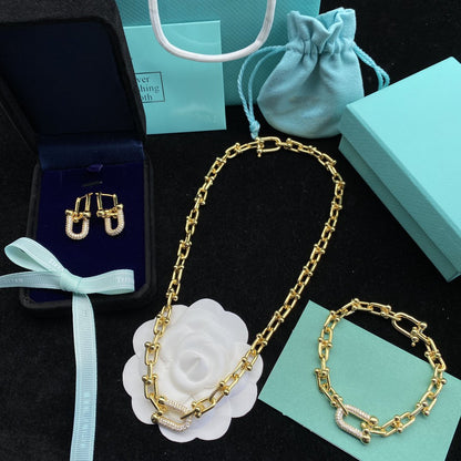 [Clover Jewelry]HARDWEAR LINK DIAMOND GOLD EARRINGS